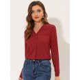 thumbnail image 4 of Blusa de oficina de manga larga con cuello en V y estampado de puntos para mujer rojo L, 4 of 4