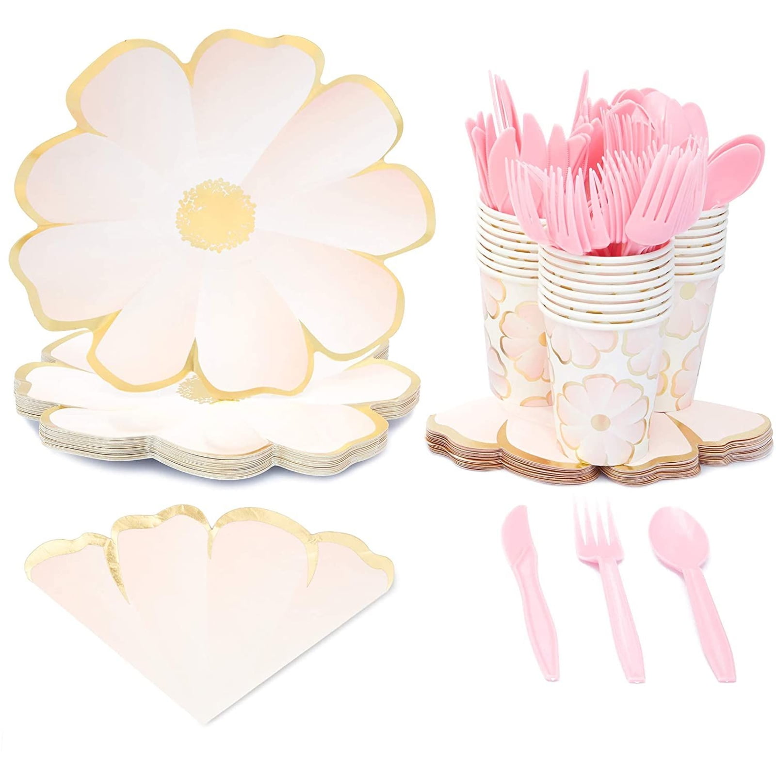 Cups And Plastic Cutlery 24, Details about   Pink Floral Party Supplies Paper Plates Napkins 