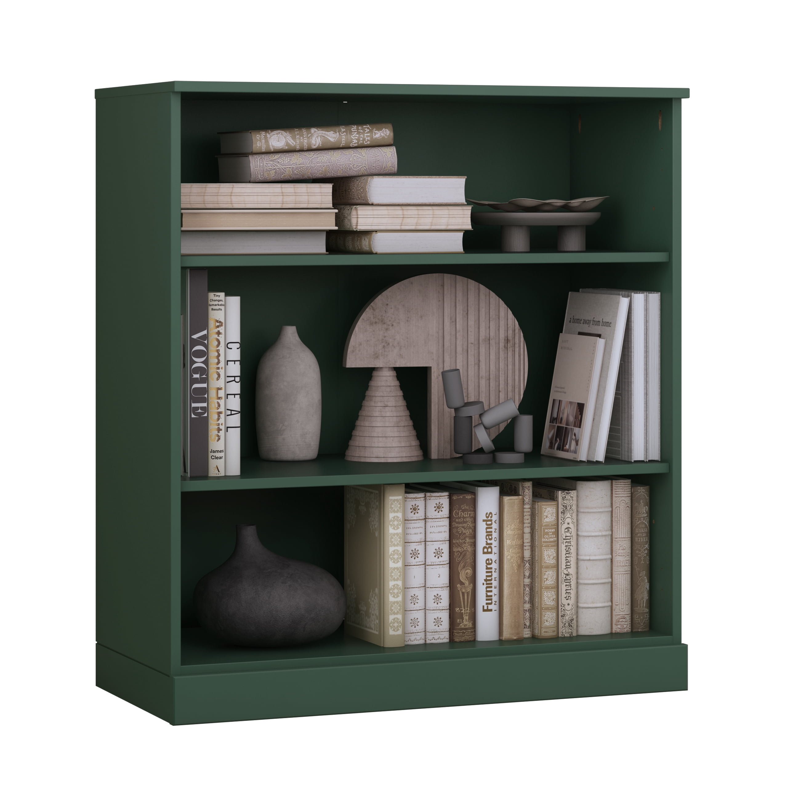 Palace Imports 100% Solid Wood 3-shelf Bookcase with Adjustable Shelves, Green