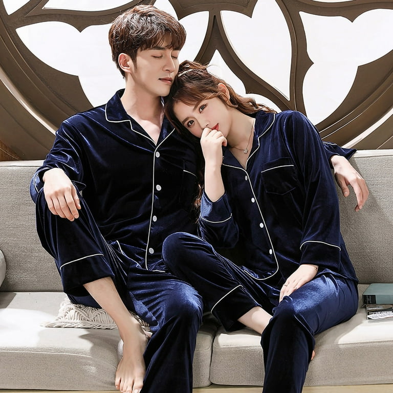 Women Men Silk Satin Pajamas Sets Long Sleeve Pyjamas Couple