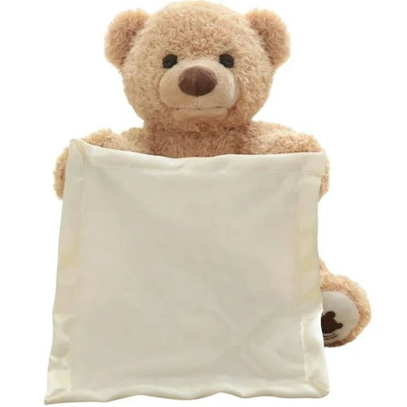10.24Inch Cuddly Teddy Bear Interactive Plush, Peek-A-Boo Shy Bear, Singing Cover Eyes Electric Handkerchief Bear Doll, Ideal Gifts for Teens & Fans