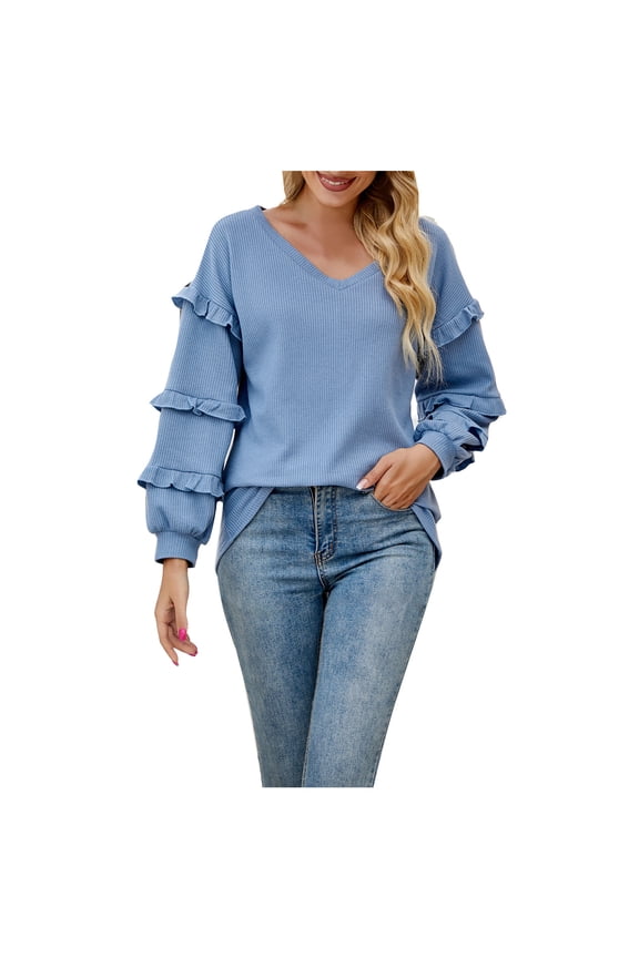 Fall Tops Women 2022 Trendy Classic Fit Light Sweater Winter Knit Pullover Asymmetric Hem Sweater Casual Pullover Casual Long Sleeve Sweater Ruffle Knit Pullover Striped Pullover