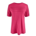 thumbnail image 4 of NINGMENG Hauts pour Femmes Printemps Été Couleur Unie Col Rond Manches Courtes Ample Patchwork en Dentelle Pull Tee-Shirts Usage Quotidien, Rose, L, 4 of 5