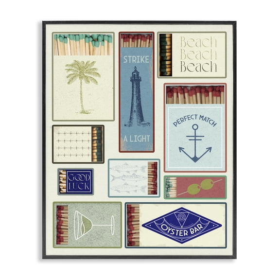 Stupell Industries Nautical Theme Matchboxes Food & Beverage Painting Black Framed Art Print Wall Art, 11 x 14