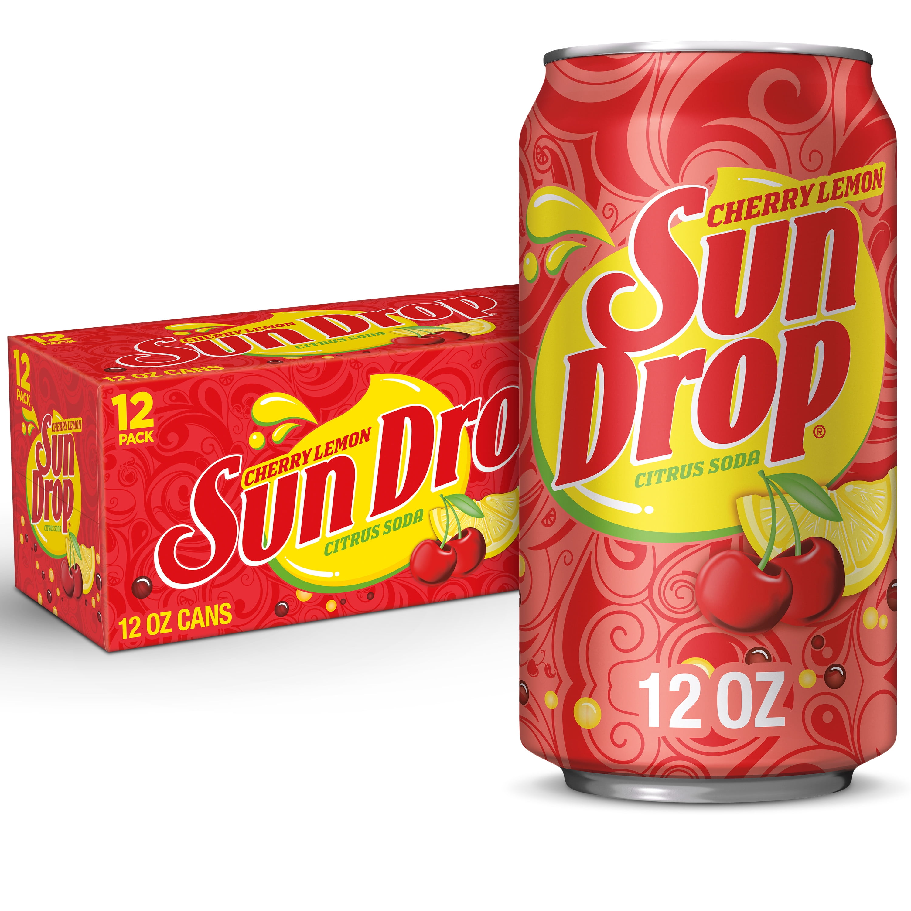 Sun Drop Cherry Lemon Citrus Soda Pop, 12 Fl Oz, 12 Pack Cans Walmart