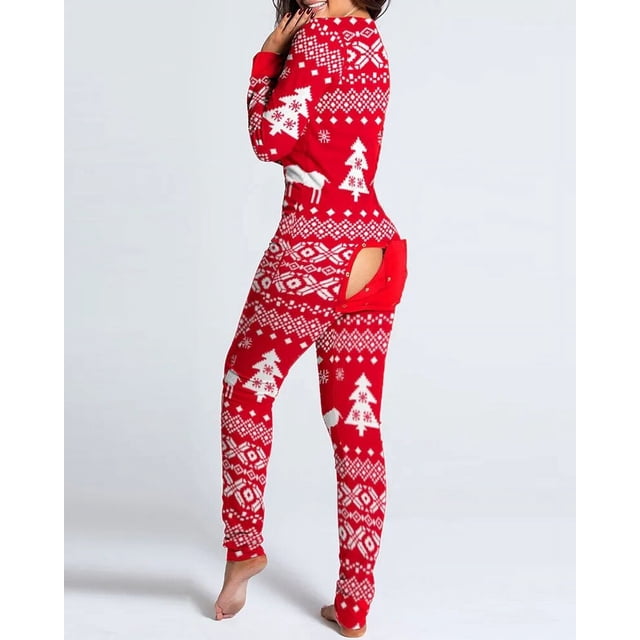 Pijamas de mujer Y2k, monos largos sexis con cuello en V profundo, ropa de dormir de manga larga, mono de una pieza, traje con estampado de Navidad de otoño 2023