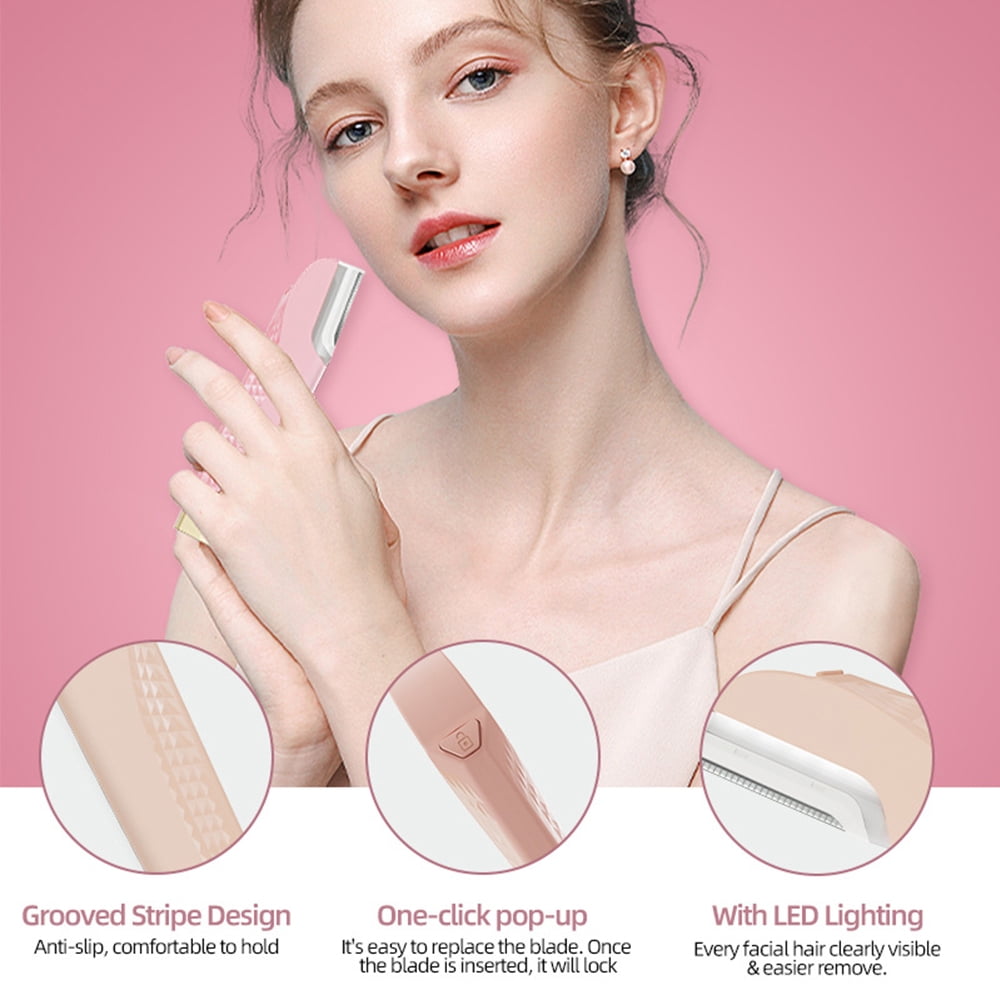 Professional Razor For Women Face 3 Adjustable Dermaplaning Tool Facial Hair Removal Razors with Led Light for Peach Fuzz