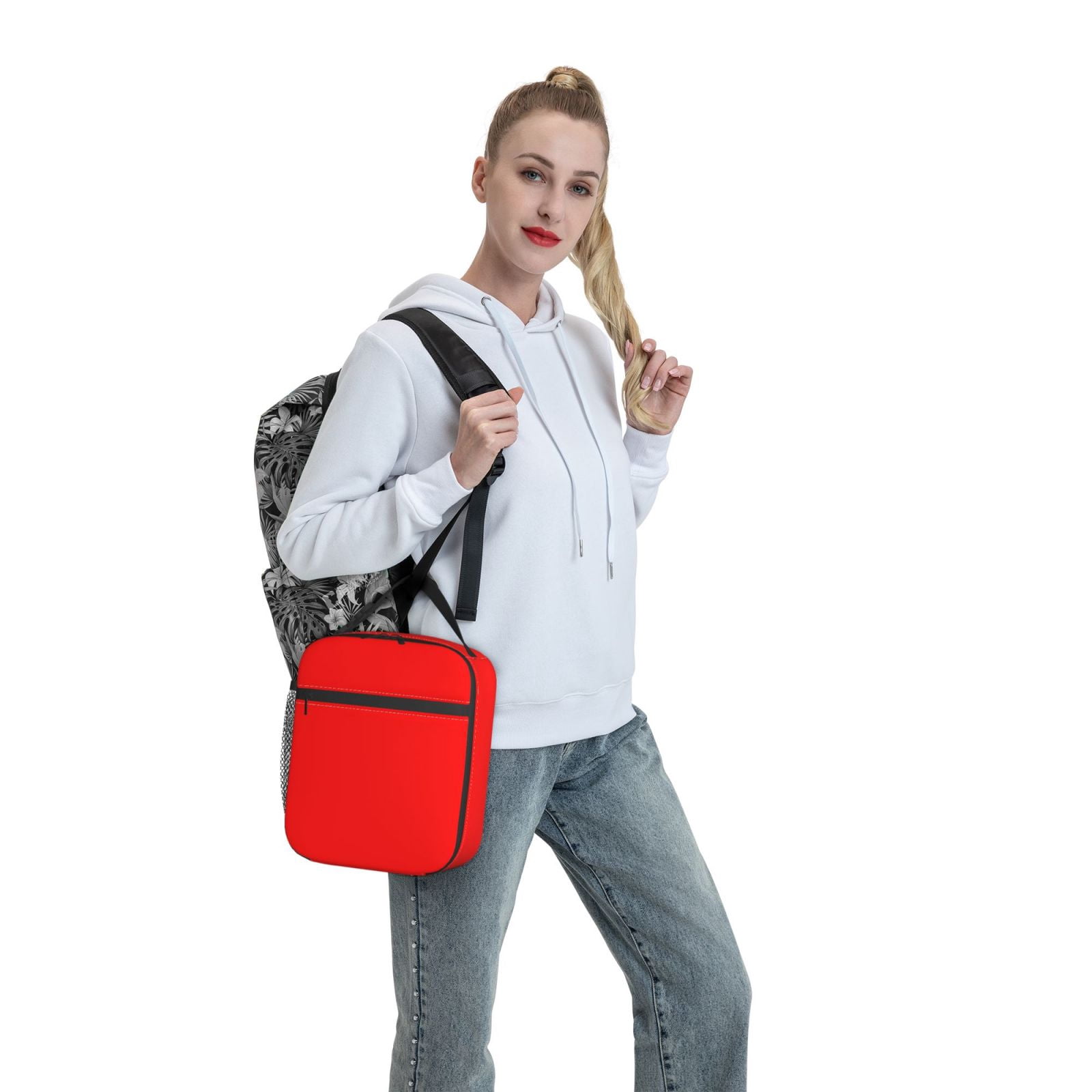Lunch Bag For Women Men Insulated Portable Lunch Box Bento Box Office Picnic Travel Cooler Bag Red