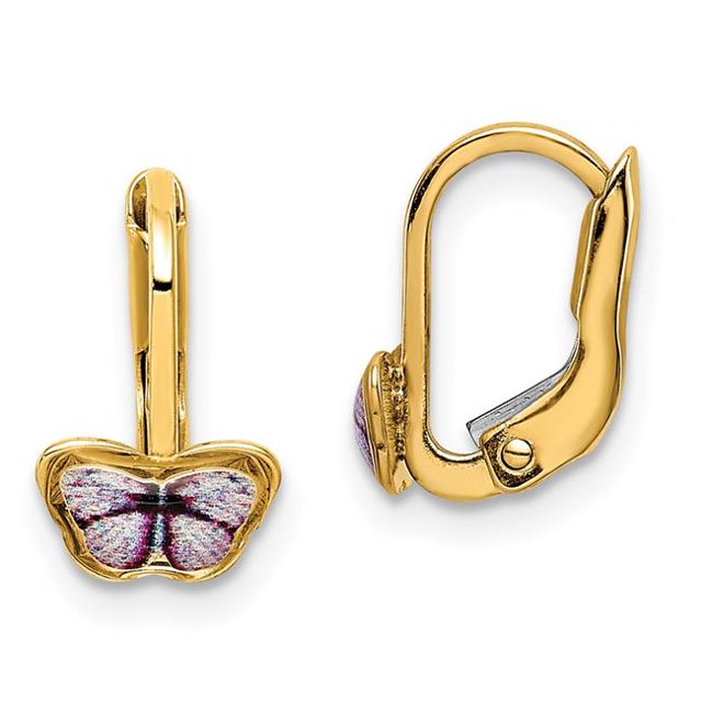 Quality Gold C4788 14K Yellow Gold Childrens Enamel Butterfly Hoop Earrings