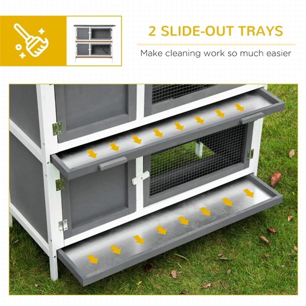 Kadyn Large Guinea Pig Cage with 2 Main Rooms, Wooden Rabbit Hutch Indoor Outdoor, Bunny Pet House for Small Animals Raised, Weatherproof Pet Cage Hutch with Litter Trays Ramp Separator, Gray Kadyn Large Guinea Pig Cage with 2 Main Rooms, Wooden Rabbit Hutch Indoor Outdoor, Bunny Pet House for Small Animals Raised, Weatherproof Pet Cage Hutch with Litter Trays Ramp Separator, Gray