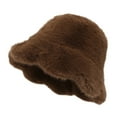 thumbnail image 4 of BLOCLOALO Winter Warm Plush Bucket Hats for Women Solid Color Cute Fisherman Hats with Ruffled Brim Outdoor Sun Hat for Cold Weather Brown One Size, 4 of 4