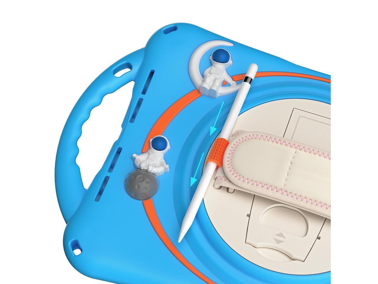 Cute Case for Apple iPad 10th Generation 10.9 inch 2022, Shockproof Silicone Astronaut Cover with Stand Shoulder Strap, Handle Grip, Pencil Holder Light Blue