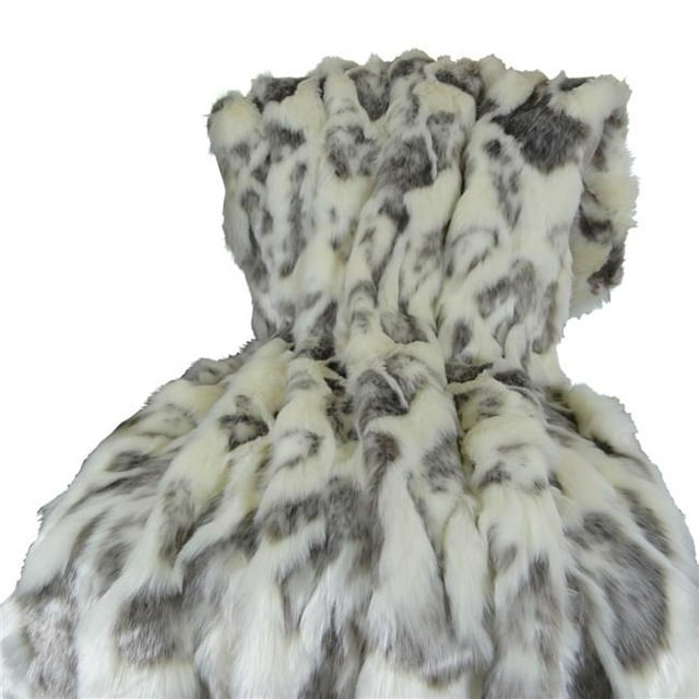 Ivory Rabbit Faux Fur Handmade Blanket, Ivory & Gray - 102 x 116 in.