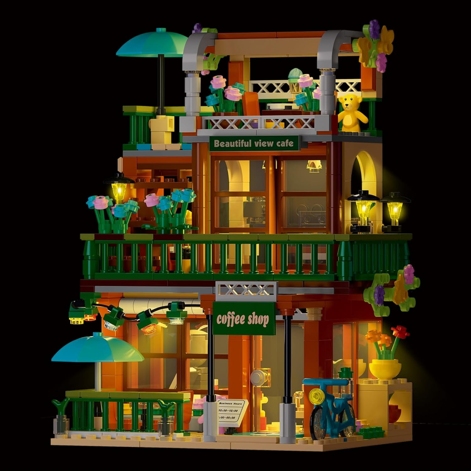 Remocguys 3 In 1 Coffee Shop Building Set with LED Compatible with Lego House Street View 875 Pcs