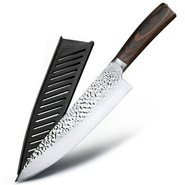 Myvit 8-inch Chef Knife with Three Rivets, Silver, Handle Hammered High Carbon Steel Blade Kitchen Knife for Cutting Cooking Meat,Fish and Vegetables