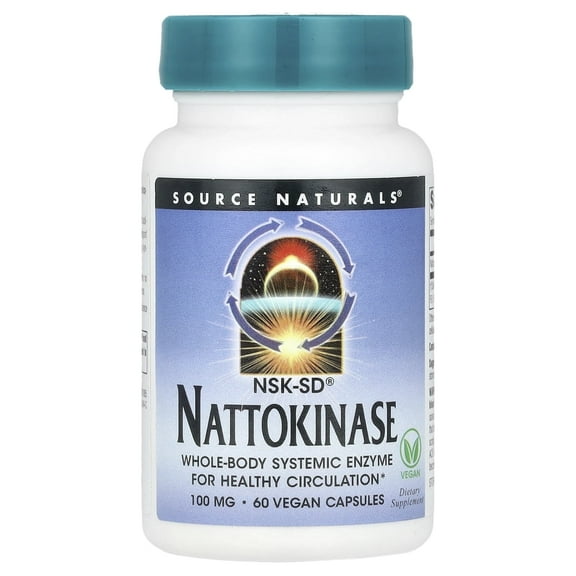 Source Naturals Nattokinase, Whole-Body Systemic Enzyme for Healthy Circulation* 100 mg - 60 Vegan Capsules