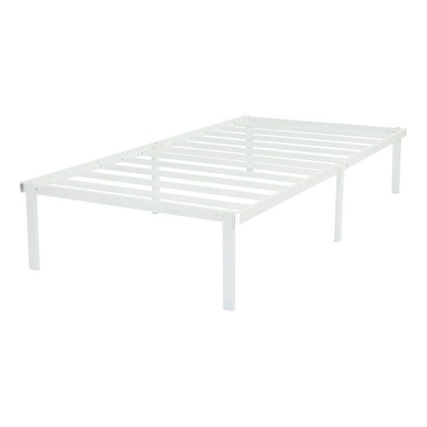 White Steel Slat Bed Frame Twin, Metal Slat Bed Frame