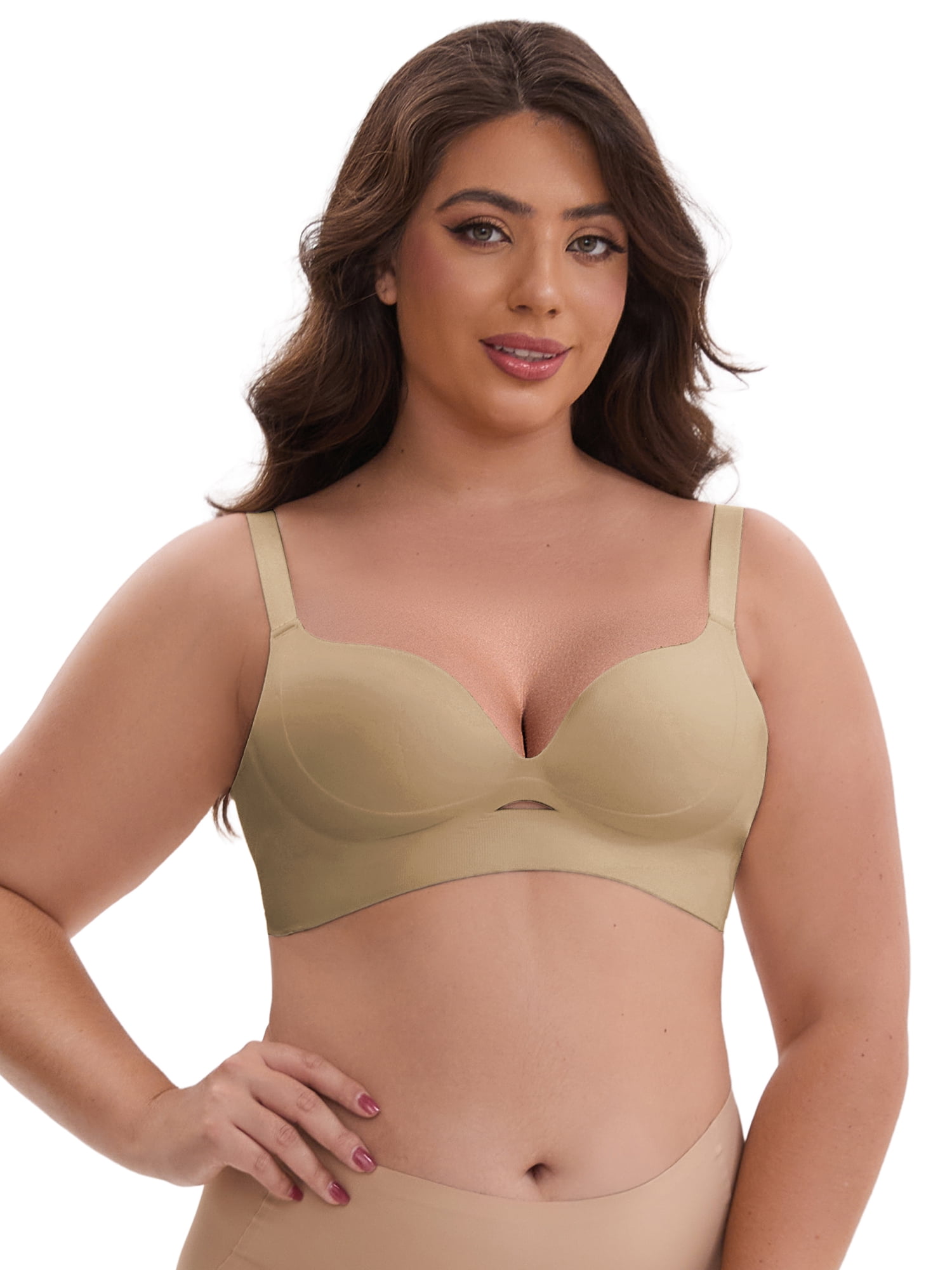 DARING DIVA Wireless Push Ups Adjustable Spaghetti Straps 42C Khaki