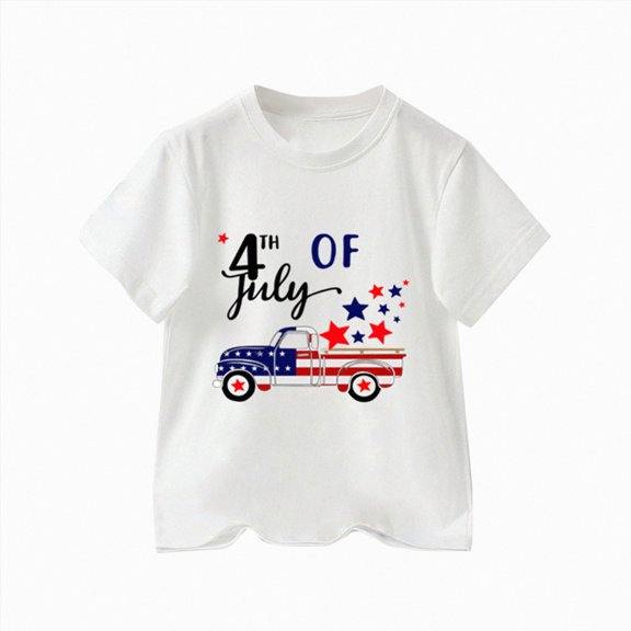 Splozh 4th of July Shirt Boy Casual Summer American Flag Graphic Tee, Fourth of July Shirt Boys Shirt USA Daily Wear,White,3-4 Years