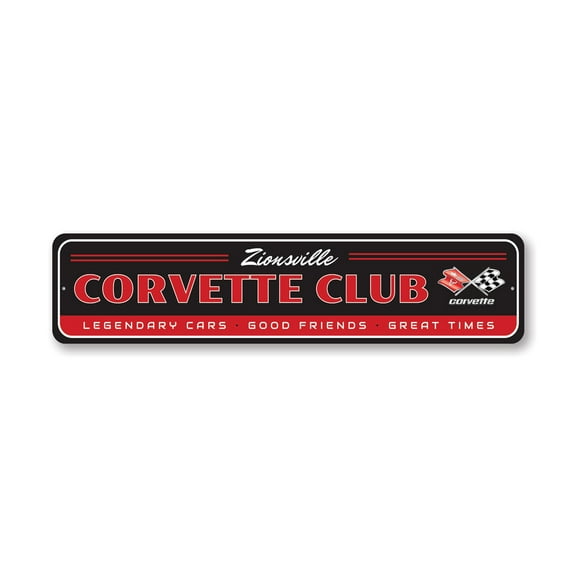 Chevy Corvette Club Aluminum Metal Decor Sign - 4x18 inches