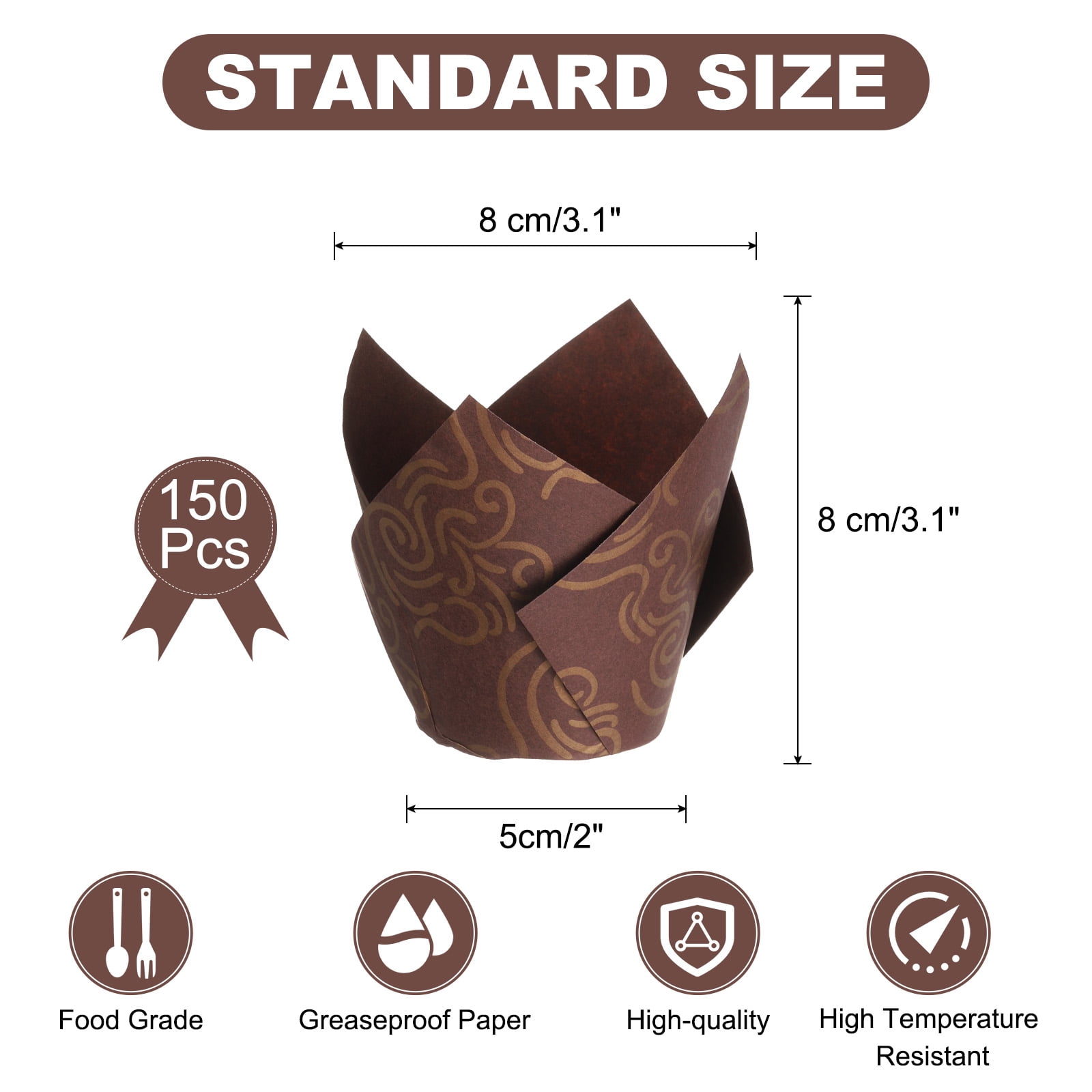 Unique Bargains Tulip Baking Cups Cupcake Muffins Liners Gold Clouds, Brown Brown