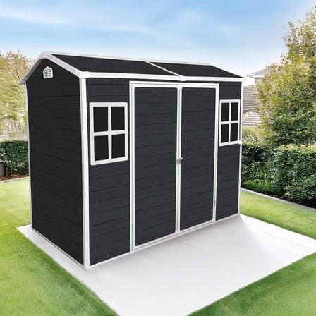 8x4ft Resin Garden Shed,Outdoor Storage Clearance w/ Floor&2Window,Lockable Door
