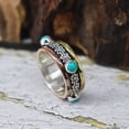 thumbnail image 2 of LD DESIGNS - Hammered Spinner Ring Wide Band 925 Sterling Silver with Natural Blue Turquoise Gemstone for Anxiety Relief, 2 of 3