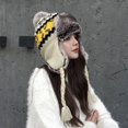 thumbnail image 3 of Sombrero de bombardero de Invierno para mujer, gorro cálido de piel sintética para esquí, tejido de retales, con orejeras, para Navidad y al aire libre, 3 of 4