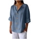 thumbnail image 1 of Vestidos Casuales Para Mujer, Blusas De Mujer De Moda Blusa de lino con cuello en V, manga 3/4 y botones, suelta, de color liso, para mujer, 1 of 6