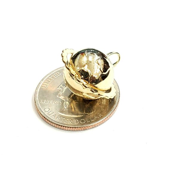 14k yellow gold 3D SPINNING round globe planet earth world map pendant 0.75" 2.9g