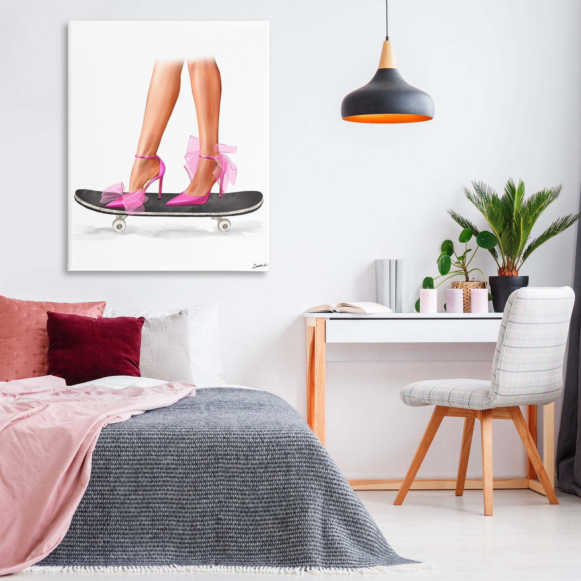 Stupell Industries Pink Heels on Skateboard Fashion Painting Wrapped Canvas Art Print Wall Art, 36 x 48