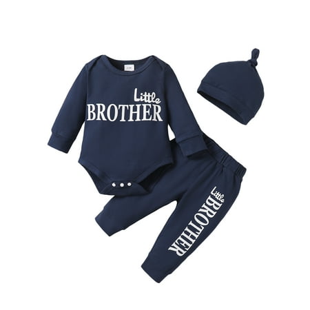 

PBaeM Infant Baby Boys Long Sleeve Romper Print Pants Hat Three Piece Outfit Sets