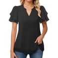 thumbnail image 2 of T Shirts for Women 2026 Summer Short Ruffle Sleeve V Neck Chiffon Dressy Casual Tshirt Blouse Tunic Top, 2 of 7
