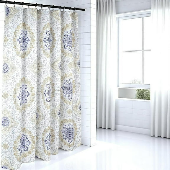 Serafina Home Floral Medallion Shower Curtain, White Polyester, 70" x 72", Washable, 1 Count