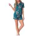 thumbnail image 2 of INSPIRAR CHIC Ropa de descanso para mujeres, pijama de verano con camisa de botones y pantalones cortos, conjunto S Azul Brillante, 2 of 6