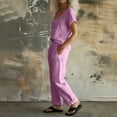 thumbnail image 6 of Miluxas Women's Summer Two Pieces Suits Set Round Neck Short Sleeve Top Wide Leg Pants Business Casual Outfits Sets Purple, 6 of 9