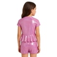 thumbnail image 2 of Doomiva Kids Shiny Jazz Disco Outfit Hip Hop Dance Peplum Top with Shorts Set for Hip-hop Cheerleading Hot Pink 3-4, 2 of 6