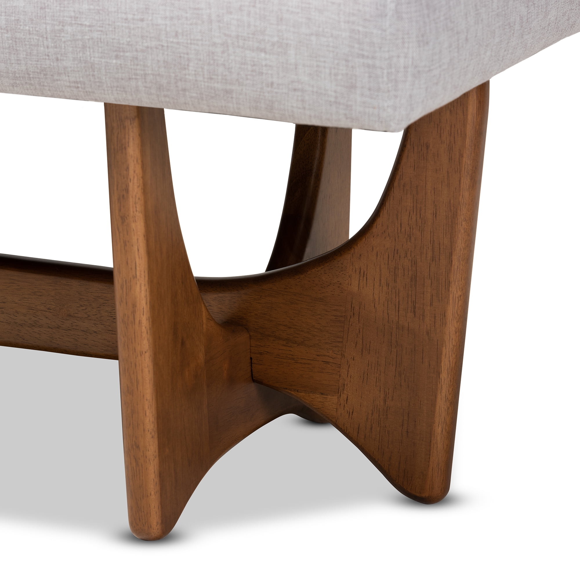 Baxton Studio Theo Mid-Century Modern Grayish Beige Fabric Upholstered Walnut Finished Bench