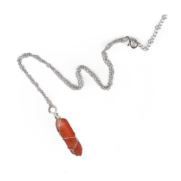 Zhuge Collar con colgante de cristal hexagonal, collar con colgante de piedra de cuarzo natural, collar con piedras preciosas de envoltura de alambre de cristal curativo para mujer (rojo)