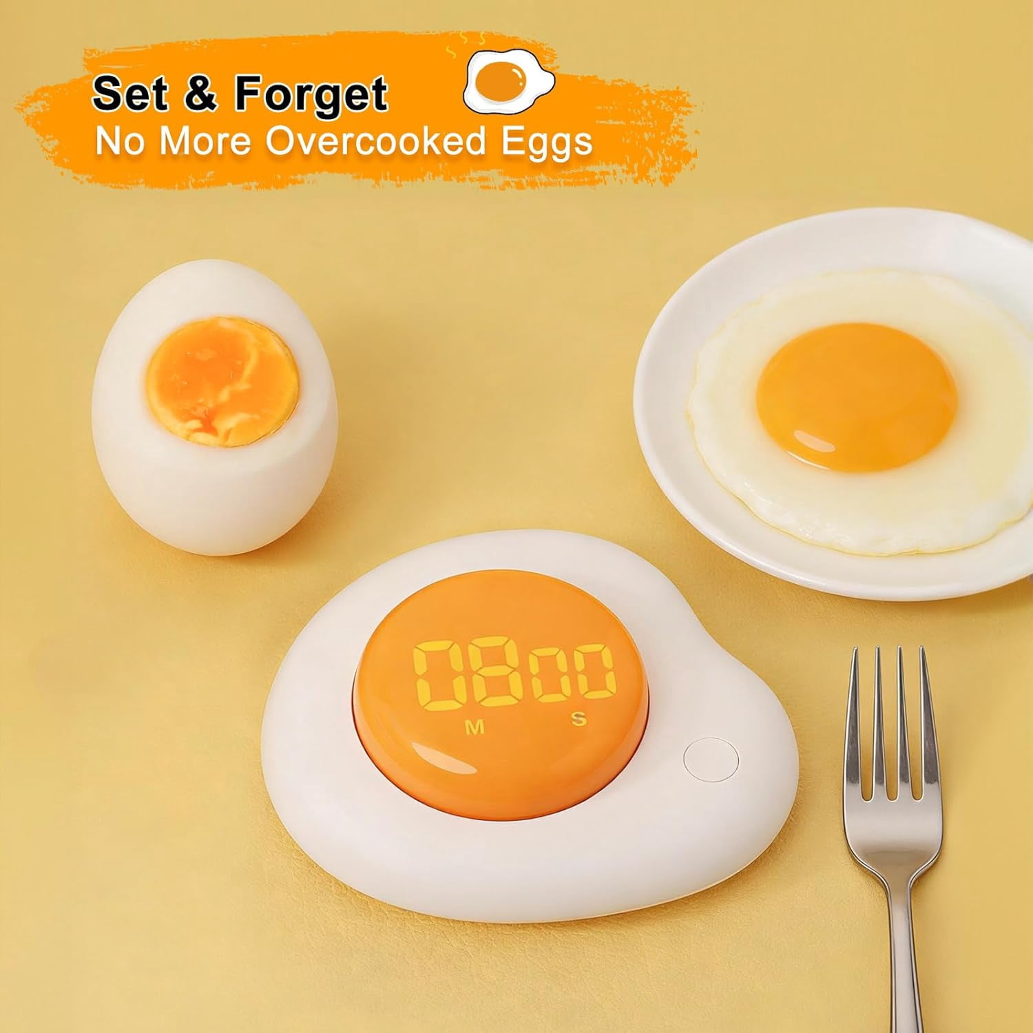 CATPAN Egg Timer - Magnetic Kitchen Timer with Large LED Display & Preset Buttons (8 Min Soft Boiled), Easy Manual Rotating Dial for Medium/Hard Boiled, So Simple for Seniors Kids, Fun Cooking Gadget