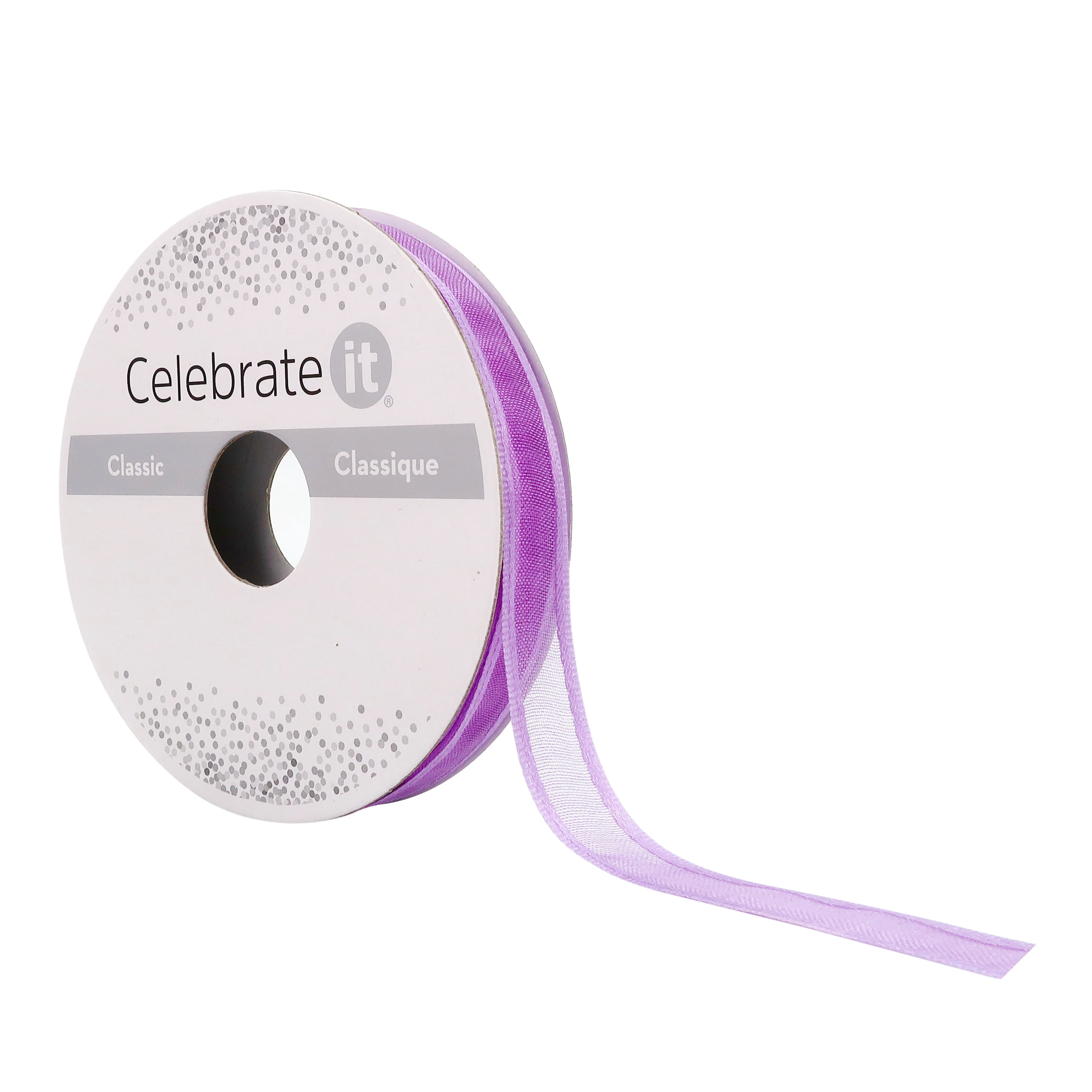 Celebrate It 3/8" x 5yd. Lavender Sheer Satin Edge Ribbon - Non-Wired with Woven Selvage, Nylon, Ideal for Gift Wrapping, Baskets & Crafts, 24 Pack