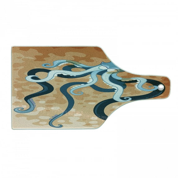 Octopus Cutting Board, Giant Cephalopod Legs Exotic Oceanic Animals Beast Wild Life Image Print, Decorative Tempered Glass Cutting and Serving Board, Wine Bottle Shape, Orange Blue, by Ambesonne
