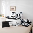thumbnail image 5 of YST Ensemble de Douillette Mi-Siècle Pleine 7 Pcs pour Adulte Noir Bleu à Rayures Lit Tout-en-un, Ensembles de Literie Modernes à Imprimé Guépard, Ensembles de Lit Réversibles Noir Gris avec Drap Plat et Drap-Housse, Couvre-Oreillers, 5 of 5