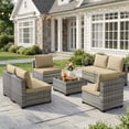 thumbnail image 3 of Ebello 7-Piece Modular Conversation Set, Outdoor Patio Sectional Sofa with Glass Coffee Table, Rattan Garden Furniture, GKH(Khaki), 3 of 12