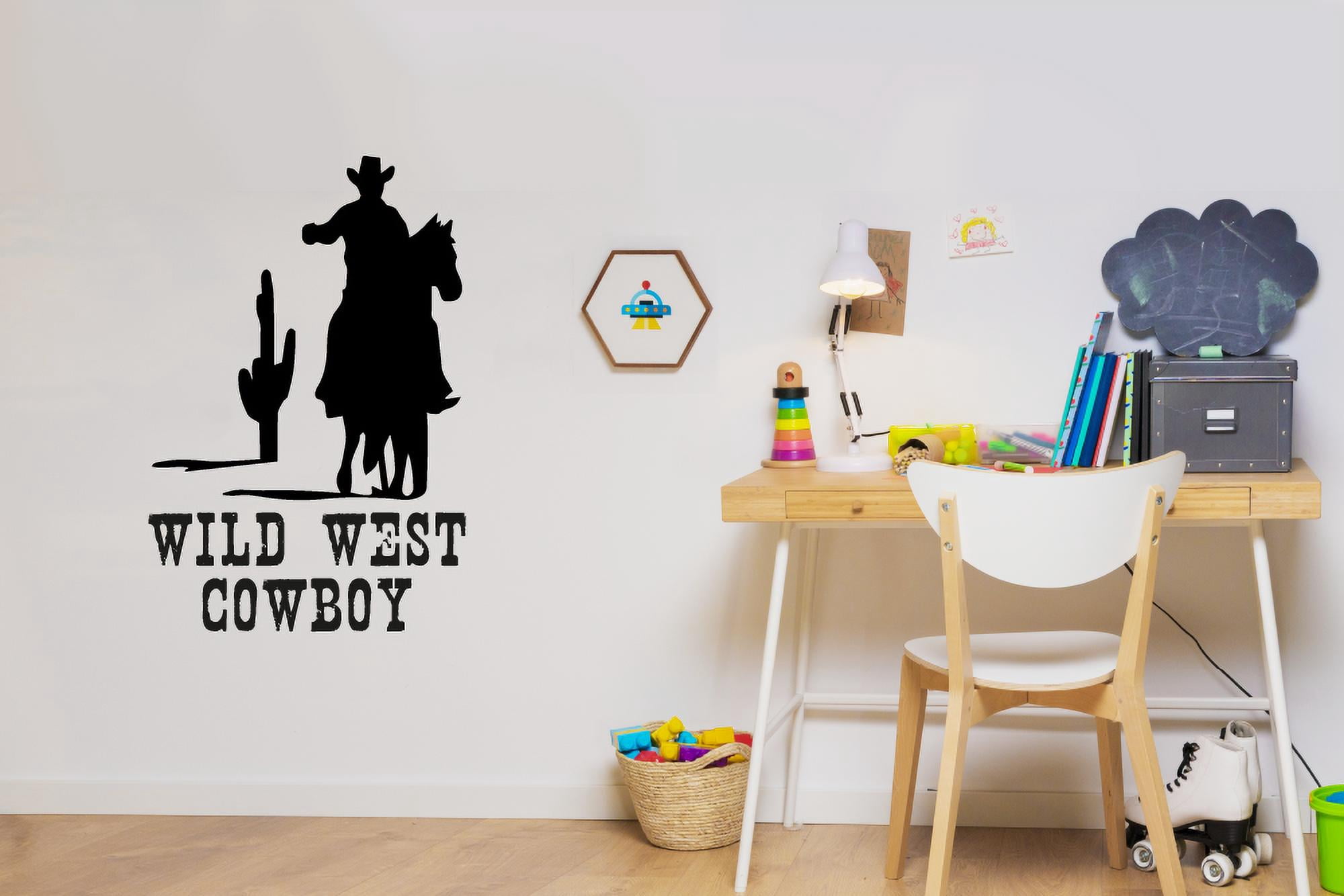 Wild West Cowboy Silhouette Cowboy Horseback Riding Cactus Silhouette Vinyl Wall Art Sticker Wall Decal Home Kids Room Study Room Boys Room Wall Décoration Design Wall Décor Decal Size (40x24 inch)