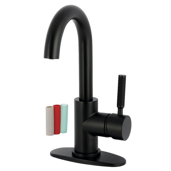 Kingston Brass LS8430DKL Kaiser One-Handle Single-Hole Bathroom Faucet with Deck Plate and Push Pop-Up Drain, Matte Black