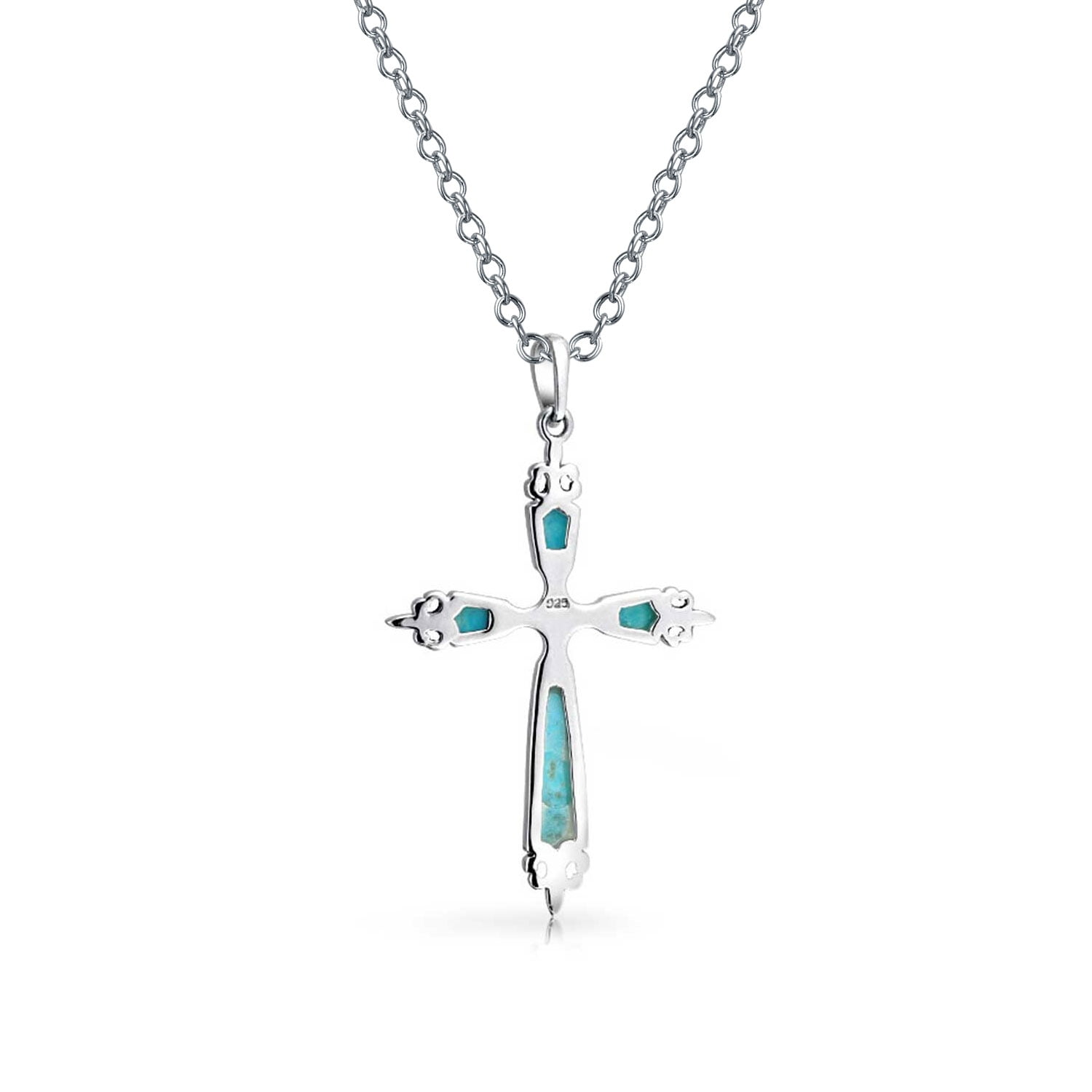 Reconstituted Turquoise Cross Pendant Sterling Silver Pendant Only