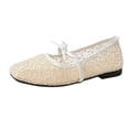 thumbnail image 2 of Women's Elegant Square Toe Embroidered Mary Jane Flats Classic On Design Soft Sole Breathable Lightweight Comfortable Casual Everyday Wear Footwear White 41, 2 of 7