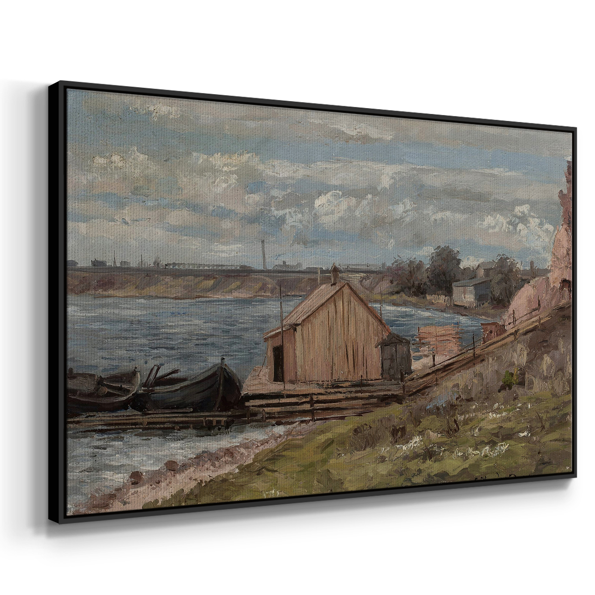 Vintage Landscape-CCCLVII By Wexford Home Framed in Black Wood Gallery Wrapped Canvas 25 in. x 37 in.