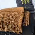 thumbnail image 3 of Knitted Throw Blanket with Tassels Bubble Textured Lightweight Throws for Couch Cover Home Decor (Caramel, 50x60), 3 of 5